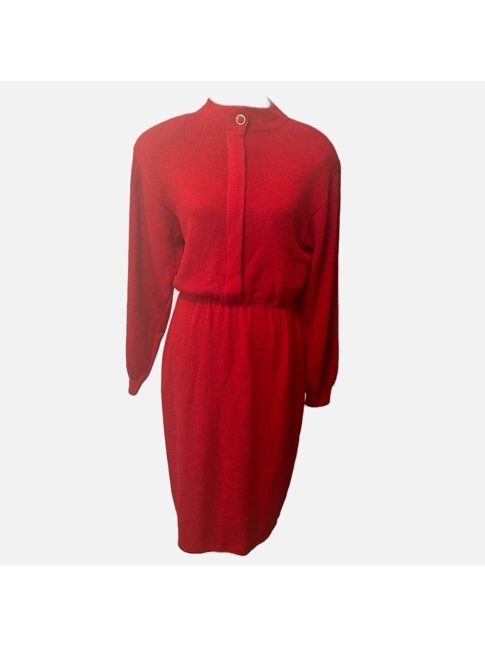 St John I Magnin Women’s Santana Knit Dress Vintage 10 Red Business Office